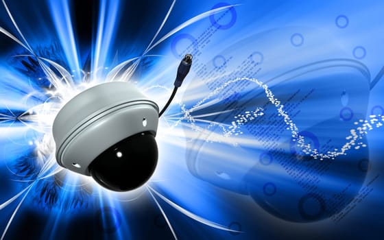 Digital illustration of security camera in colour background
