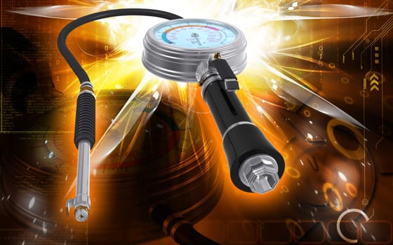 Digital illustration of Air tyre inflator in colour background