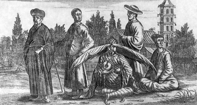 Chinese Priests and Monks on engraving from the 1800s.