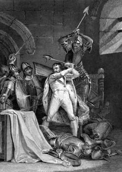Death of Richard II on engraving from the 1800s. Engraved by J.Rogers after a painting by F.Wheatley and published by J.&amp  F.Tallis.