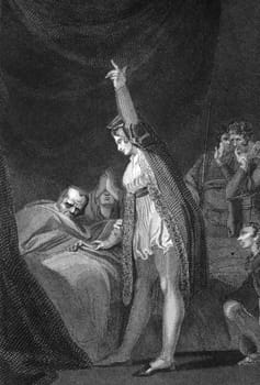 Death of Cardinal Beaufort on engraving from the 1800s. Engraved by J.Rogers after a painting by H.Fuseli.