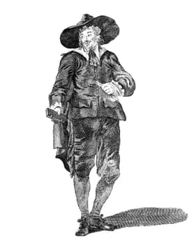 Costume of an oliverian (a supporter of Oliver Cromwell) in 1650 on engraving from the 1700s.