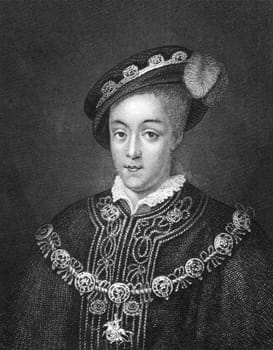 Edward VI of England (1537-1553) on engraving from 1830. King of England and Ireland during 1547-1553. Published in London by Thomas Kelly.