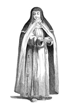 A capuchin nun on engraving from the 1700s.