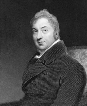 Edward Jenner (1749-1823) on engraving from 1844. The Father of Immunology. Pioneer of smallpox vaccine. Engraved by W.H.Mote after a painting by T.Lawrence  and published by Fisher, Son &amp  Co London.
