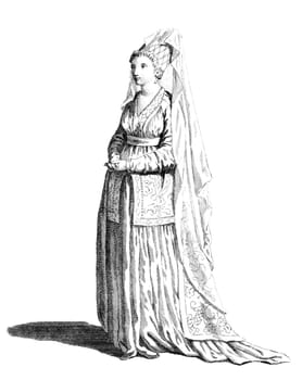 Dress of a noble lady of Syria in 1581 on engraving from the 1700s.