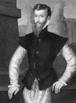 Edward Courtenay, 1st Earl of Devon (1527-1556) on engraving from 1838. The only son of Henry Courtenay, 1st Marquess of Exeter and his second wife, Gertrude Blount. Engraved by J.Cochran and published by J.Tallis &amp  Co.