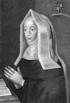 Lady Margaret Beaufort (1441/1443-1509) on engraving from 1838. Mother of King Henry VII and grandmother of King Henry VIII. Engraved by W.H.Mote and published by J.Tallis &amp  Co.