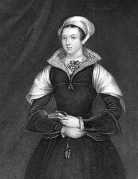 Lady Jane Grey (1536/1537-1554) on engraving from 1838. Also known as The Nine Days Queen, she was an English noblewoman who occupied the English throne during 10 July-19 July of 1553 and was executed for high treason. Engraved by H.T.Ryall and published