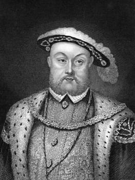 Henry VIII (1491-1547) on engraving from 1830. King of England during 1509-1547. Published in London by Thomas Kelly.