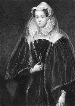 Mary I (1542-1587) on engraving from 1838. Queen of Scotland during 1542-1567. Engraved by W.T.Fry and published by J.Tallis &amp  Co.
