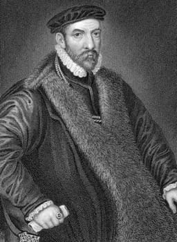 Nicholas Bacon (1510-1579) on engraving from 1838. English politician and father of the philosopher and statesman Francis Bacon. Engraved by W.H.More after a painting by Zucchero and published by J.Tallis &amp  Co.