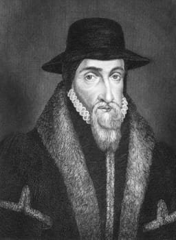 John Foxe (1517-1587) on engraving from 1844. English historian and martyrologist. Published by J.Tallis &amp  Co.