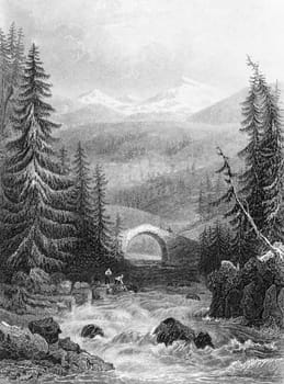 Upper Rhine on engraving from 1878. Engraved by Payne after a picture by Tombleson.