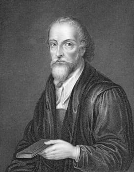 Nicholas Ridley (1500-1555) on engraving from 1838.  English Bishop of London. Engraved by J.Cochran and published by J.Tallis &amp  Co.