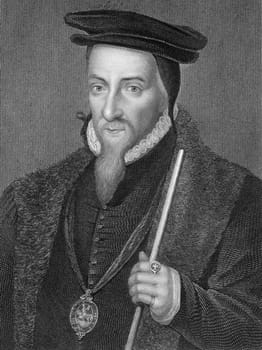 Sir William Paulet (1483/1485-1572) on engraving from 1838. English Secretary of State and statesman who attained several peerages during his life: Baron St John, Earl of Wiltshire and Marquess of Winchester. Engraved by H.Robinson after a painting by Hol
