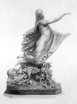 The sleep of sorrow and the dream of joy on engraving from 1880. Engraved by E.W.Stodart from the sculpture by R.Monti.