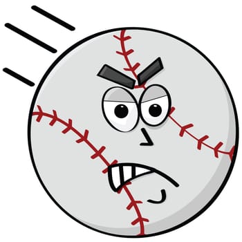 Cartoon illustration of an angry baseball flying