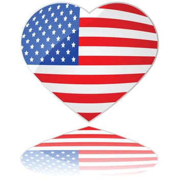 Glossy illustration showing a heart with the flag of the United States of America