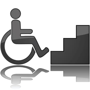 Concept illustration showing a wheelchair in front of stairs, to represent something inaccessible