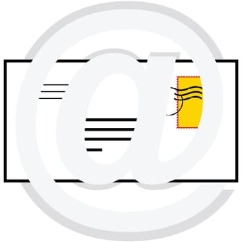 Concept illustration showing a stamped letter with a @ sign, to represent an e-mail