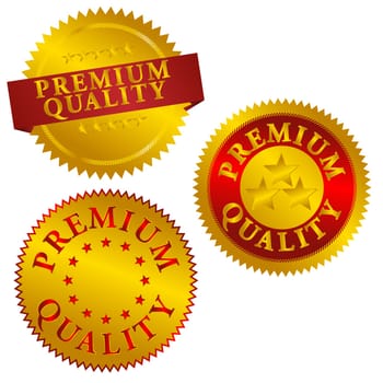 Set of Golden Premium Quality Seals - Vector