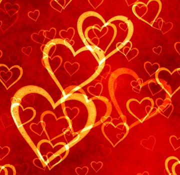 great illustration of yellow and red grunge  love heart symbols