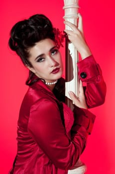 beautiful young glamorous woman  with lightpole