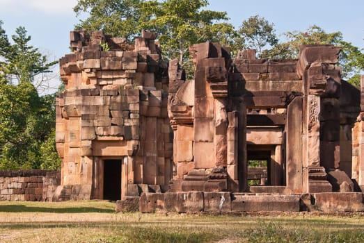 The old khmer temple Ta Moan Thom (or Tha Muang Thom) hidden in the jungle directly at the Thai-Cambodian borderline.  The temple area at this site is part of repeated conflicts between both countries.