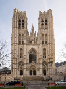 The beautiful gothic cathedral Saint-Michel et Sainte-Gudule (St. Michael and St. Gudula Cathedral) in Belgiums capital Brussels.
