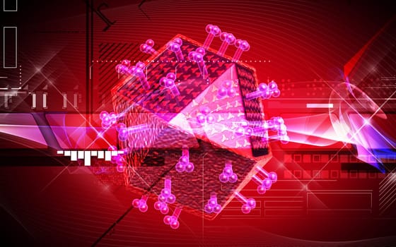 Digital illustration of HIV in colour background