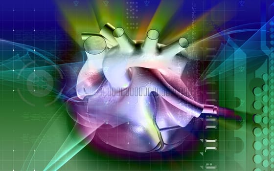 Digital illustration of heart in colour background