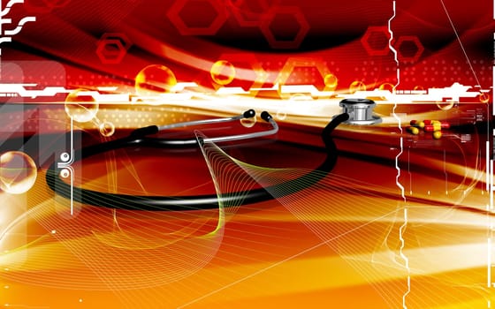 Digital illustration of stethoscope and capsule in colour background