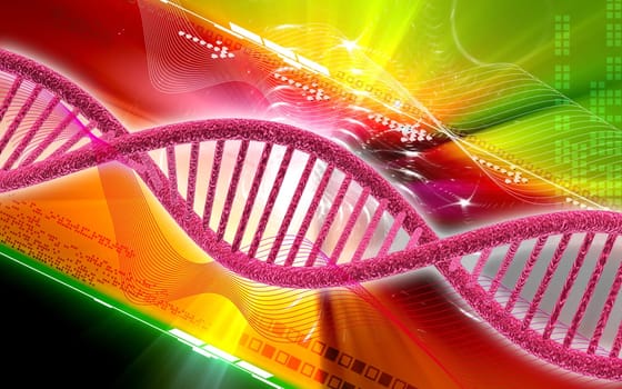 Digital illustration DNA structure in colour background