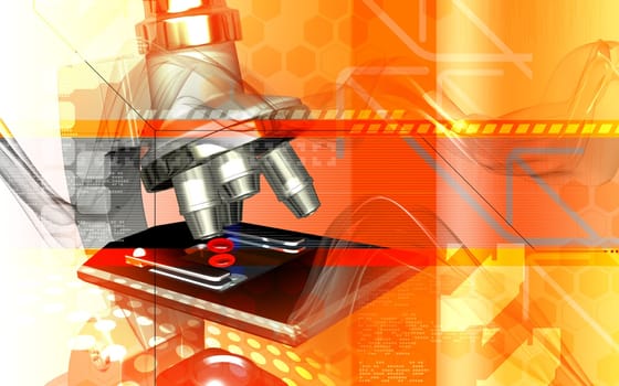 Digital illustration of microscope in colour background