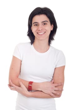 smiling casual woman portrait isolated on white background (folded arms)