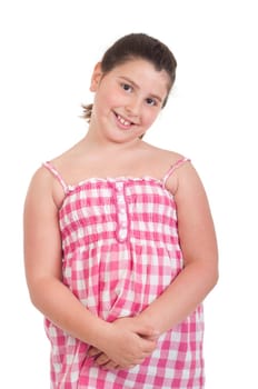 adorable little girl portrait smiling in a pink top (isolated on white background)