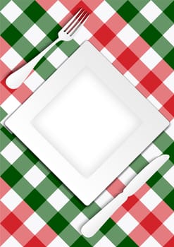 Menu Card Design - Red and Green Gingham Texture With Plate