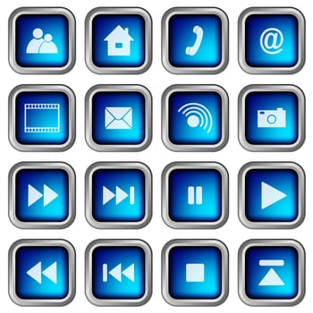 Set of Blue Modern 3D Square Web Icons