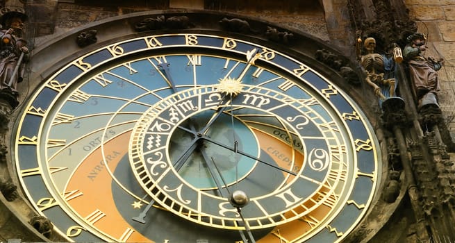 A detail of the astronomical clock in Prague, Czech republic in the Old Town Square.