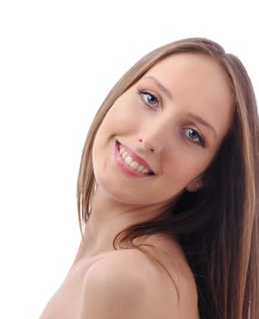 Portrait of smiling beautiful woman  - isolated on white