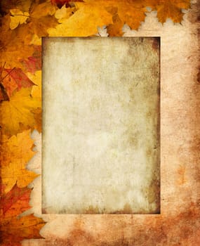 Abstract Background Composition - Autumn Leaves with empty board