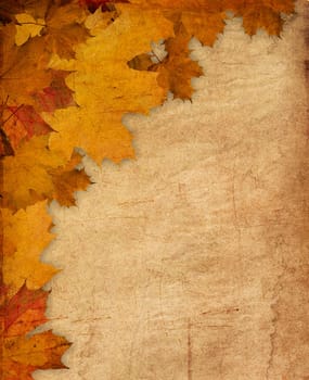 Abstract Background Composition - Autumn Leaves with empty board