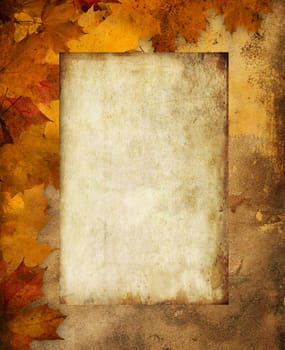 Abstract Background Composition - Autumn Leaves with empty board