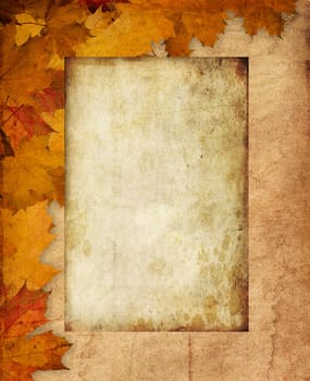 Abstract Background Composition - Autumn Leaves with empty board