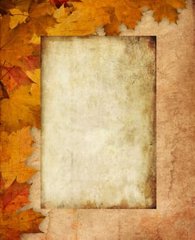 Abstract Background Composition - Autumn Leaves with empty board