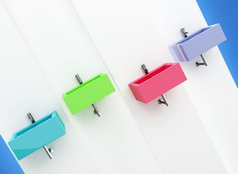 Set of colored sinks - 3D Render