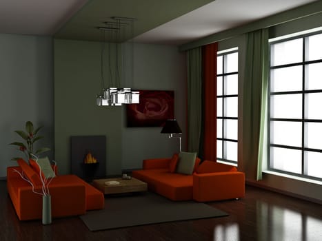 modern interior (3D render) -  Living Room