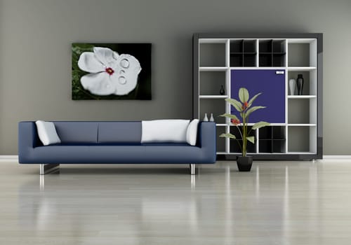 modern interior (3D render) -  Sofa With Bookshelf