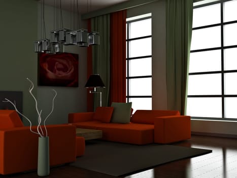 modern interior (3D render) -  Living Room